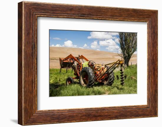 Washington State, Palouse, Whitman County. Pioneer Stock Farm, Tractor Used for Fence Building-Alison Jones-Framed Photographic Print