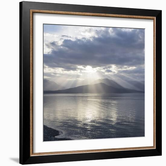 Washington State, Seabeck. Composite of God Rays over Hood Canal-Don Paulson-Framed Photographic Print
