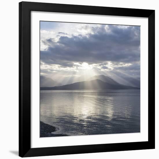 Washington State, Seabeck. Composite of God Rays over Hood Canal-Don Paulson-Framed Giclee Print