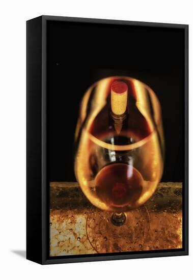 Washington State, Walla Walla. the Illusion of a Bottle Inside a Glass in a Walla Walla Winery-Richard Duval-Framed Premier Image Canvas