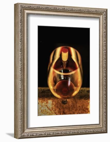 Washington State, Walla Walla. the Illusion of a Bottle Inside a Glass in a Walla Walla Winery-Richard Duval-Framed Photographic Print