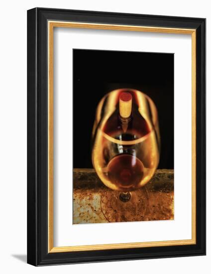 Washington State, Walla Walla. the Illusion of a Bottle Inside a Glass in a Walla Walla Winery-Richard Duval-Framed Photographic Print