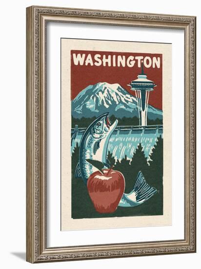 Washington State - Woodblock-Lantern Press-Framed Art Print