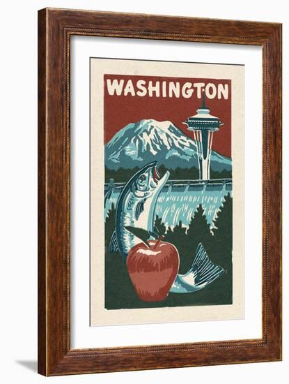 Washington State - Woodblock-Lantern Press-Framed Art Print