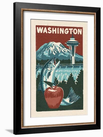 Washington State - Woodblock-Lantern Press-Framed Art Print