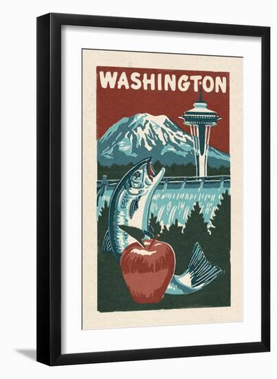 Washington State - Woodblock-Lantern Press-Framed Art Print