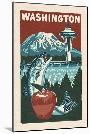 Washington State - Woodblock-Lantern Press-Mounted Art Print