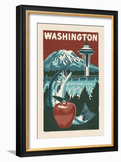 Washington State - Woodblock-Lantern Press-Framed Art Print