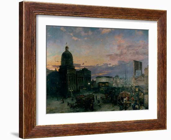 Washington Street, Indianapolis At Dusk-Theodor Groll-Framed Giclee Print