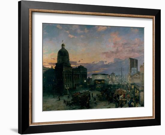 Washington Street, Indianapolis At Dusk-Theodor Groll-Framed Giclee Print