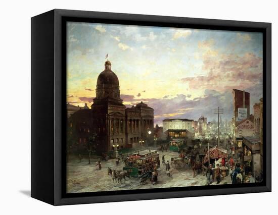 Washington Street, Indianapolis at Dusk-Theodor Groll-Framed Premier Image Canvas