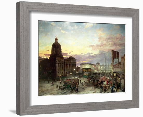 Washington Street, Indianapolis at Dusk-Theodor Groll-Framed Giclee Print