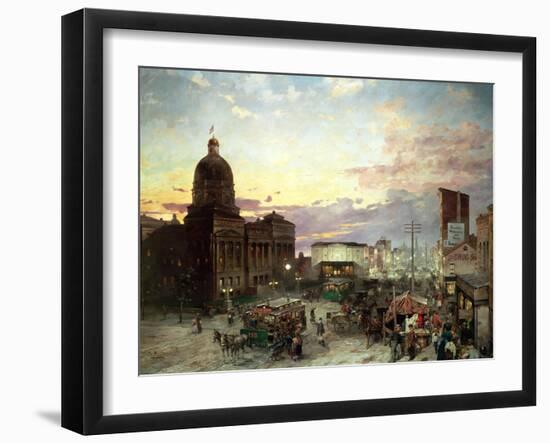 Washington Street, Indianapolis at Dusk-Theodor Groll-Framed Giclee Print