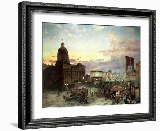 Washington Street, Indianapolis at Dusk-Theodor Groll-Framed Giclee Print