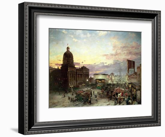 Washington Street, Indianapolis at Dusk-Theodor Groll-Framed Giclee Print