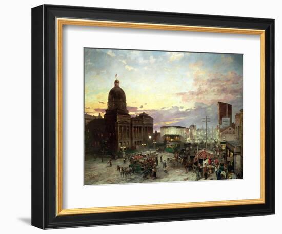 Washington Street, Indianapolis at Dusk-Theodor Groll-Framed Giclee Print