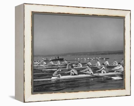 Washington Univ. Rowing Team Practicing on Lake Washington-J^ R^ Eyerman-Framed Premier Image Canvas