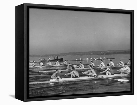 Washington Univ. Rowing Team Practicing on Lake Washington-J^ R^ Eyerman-Framed Premier Image Canvas