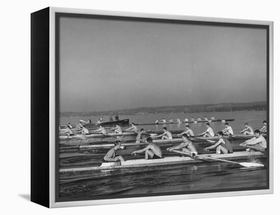 Washington Univ. Rowing Team Practicing on Lake Washington-J^ R^ Eyerman-Framed Premier Image Canvas