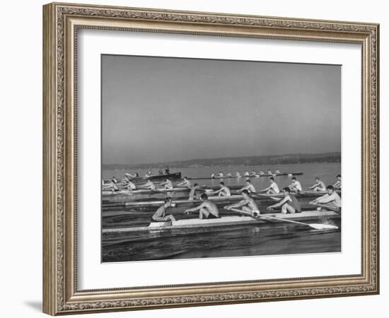 Washington Univ. Rowing Team Practicing on Lake Washington-J^ R^ Eyerman-Framed Photographic Print