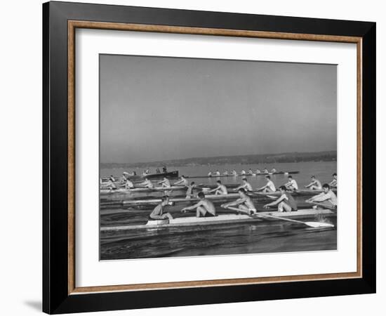 Washington Univ. Rowing Team Practicing on Lake Washington-J. R. Eyerman-Framed Photographic Print