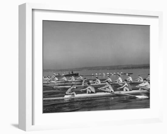 Washington Univ. Rowing Team Practicing on Lake Washington-J^ R^ Eyerman-Framed Photographic Print