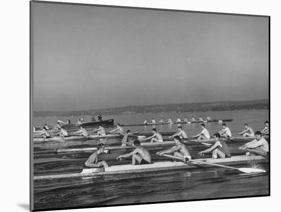 Washington Univ. Rowing Team Practicing on Lake Washington-J^ R^ Eyerman-Mounted Photographic Print