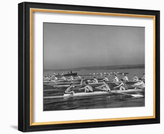 Washington Univ. Rowing Team Practicing on Lake Washington-J^ R^ Eyerman-Framed Photographic Print