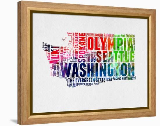 Washington Watercolor Word Cloud-NaxArt-Framed Stretched Canvas