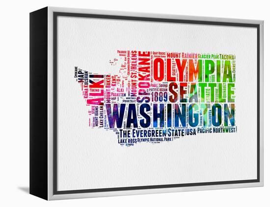 Washington Watercolor Word Cloud-NaxArt-Framed Stretched Canvas