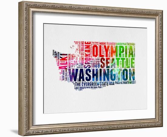 Washington Watercolor Word Cloud-NaxArt-Framed Art Print