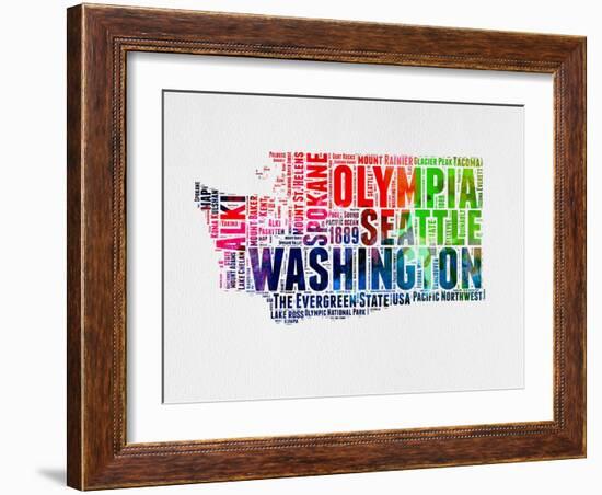 Washington Watercolor Word Cloud-NaxArt-Framed Art Print