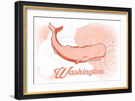 Washington - Whale - Coral - Coastal Icon-Lantern Press-Framed Art Print