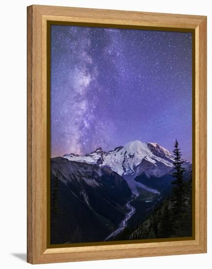 Washington, White River Valley Looking Toward Mt. Rainier on a Starlit Night with the Milky Way-Gary Luhm-Framed Premier Image Canvas