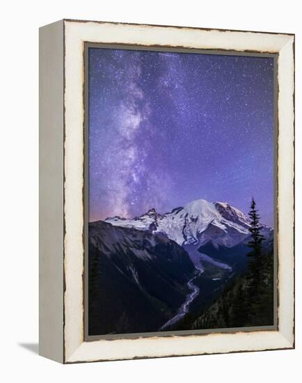 Washington, White River Valley Looking Toward Mt. Rainier on a Starlit Night with the Milky Way-Gary Luhm-Framed Premier Image Canvas
