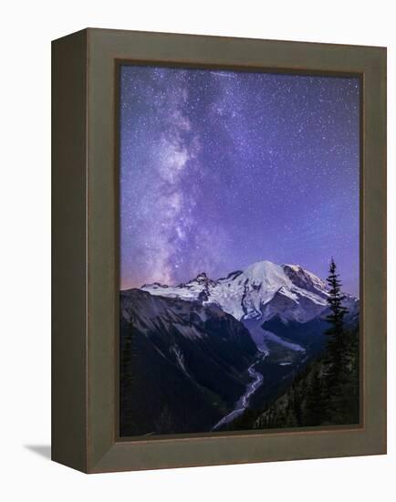 Washington, White River Valley Looking Toward Mt. Rainier on a Starlit Night with the Milky Way-Gary Luhm-Framed Premier Image Canvas