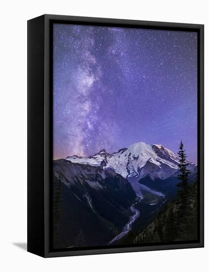 Washington, White River Valley Looking Toward Mt. Rainier on a Starlit Night with the Milky Way-Gary Luhm-Framed Premier Image Canvas