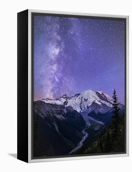 Washington, White River Valley Looking Toward Mt. Rainier on a Starlit Night with the Milky Way-Gary Luhm-Framed Premier Image Canvas