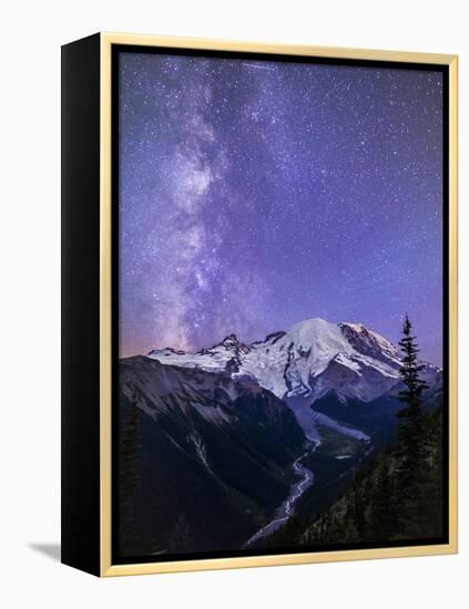 Washington, White River Valley Looking Toward Mt. Rainier on a Starlit Night with the Milky Way-Gary Luhm-Framed Premier Image Canvas