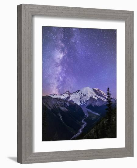 Washington, White River Valley Looking Toward Mt. Rainier on a Starlit Night with the Milky Way-Gary Luhm-Framed Photographic Print