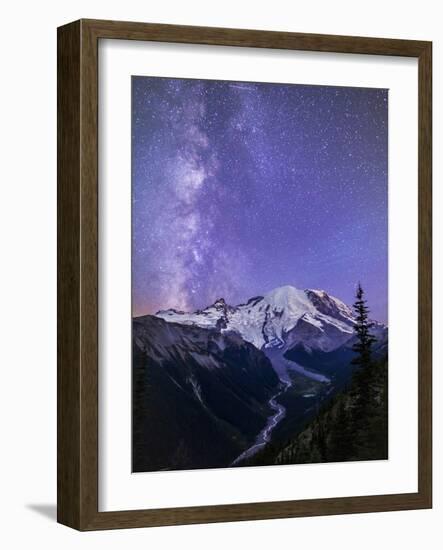 Washington, White River Valley Looking Toward Mt. Rainier on a Starlit Night with the Milky Way-Gary Luhm-Framed Photographic Print