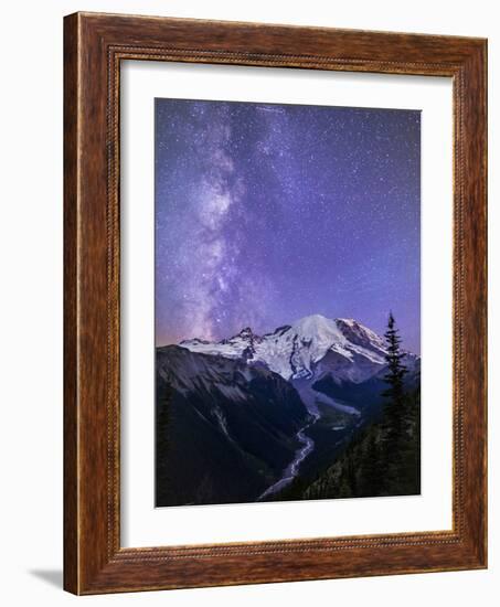 Washington, White River Valley Looking Toward Mt. Rainier on a Starlit Night with the Milky Way-Gary Luhm-Framed Photographic Print