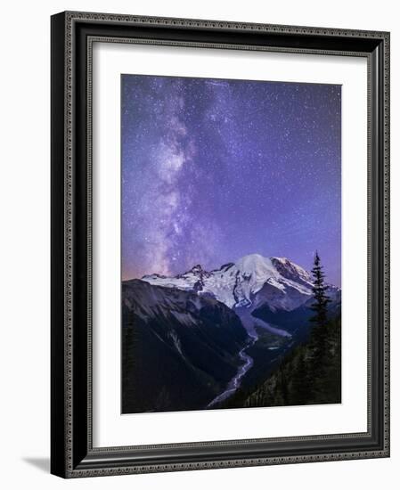 Washington, White River Valley Looking Toward Mt. Rainier on a Starlit Night with the Milky Way-Gary Luhm-Framed Photographic Print