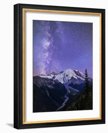 Washington, White River Valley Looking Toward Mt. Rainier on a Starlit Night with the Milky Way-Gary Luhm-Framed Photographic Print