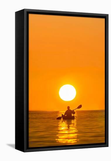 Washington, Woman Sea Kayaker Paddles on Puget Sound Near Deception Pass Bridge-Gary Luhm-Framed Premier Image Canvas