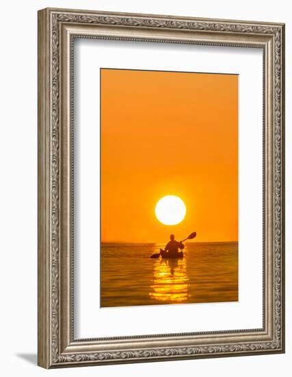 Washington, Woman Sea Kayaker Paddles on Puget Sound Near Deception Pass Bridge-Gary Luhm-Framed Photographic Print