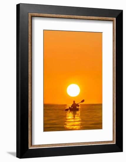 Washington, Woman Sea Kayaker Paddles on Puget Sound Near Deception Pass Bridge-Gary Luhm-Framed Photographic Print