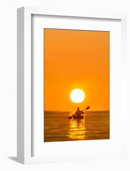 Washington, Woman Sea Kayaker Paddles on Puget Sound Near Deception Pass Bridge-Gary Luhm-Framed Photographic Print