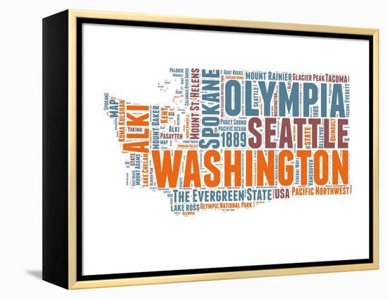 Washington Word Cloud Map-NaxArt-Framed Stretched Canvas