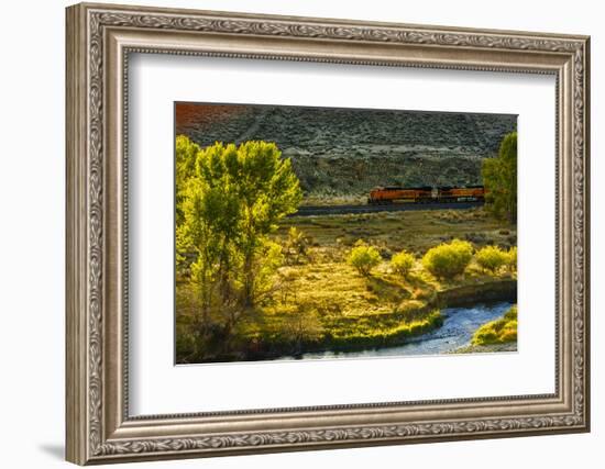 Washington, Yakima. a Train Runs Through the Yakima River Canyon-Richard Duval-Framed Photographic Print